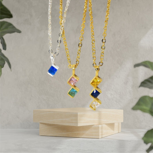 Personalized Square Birthstone Necklace, Family Birthstone Necklace, Mothers Birthstone Necklace, Custom Birthstone Jewelry, Christmas Gift