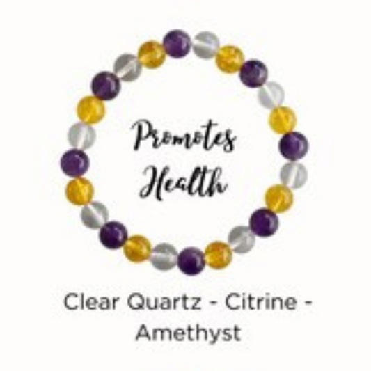 Health Boost Bracelet - Amethyst-Clear Quartz-Citrine Beads