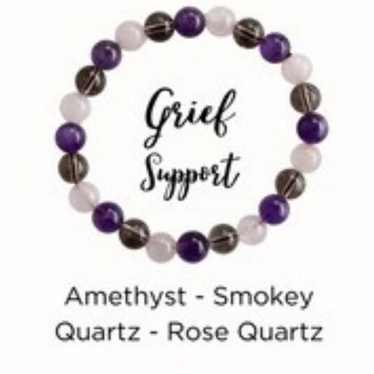 AAA+ Grief Support Bracelet, Amethyst-Smokey Quartz-Rose quartz beads
