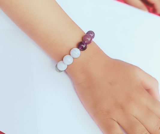 AAA+ Wristband for Stubborn Kids Blue Lace Agate-Amethyst-Rose Quartz-Fluorite