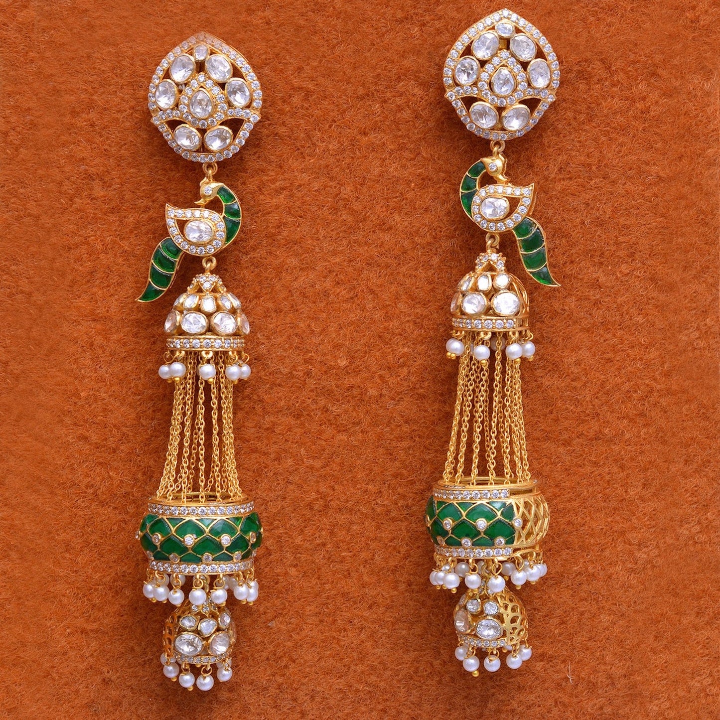 Emerald Earrings, Long Earrings, Bollywood Earrings, Moissanite Earrings, 925 Sterling Silver, Dangle Drop Earrings, Silver Tassel Earrings