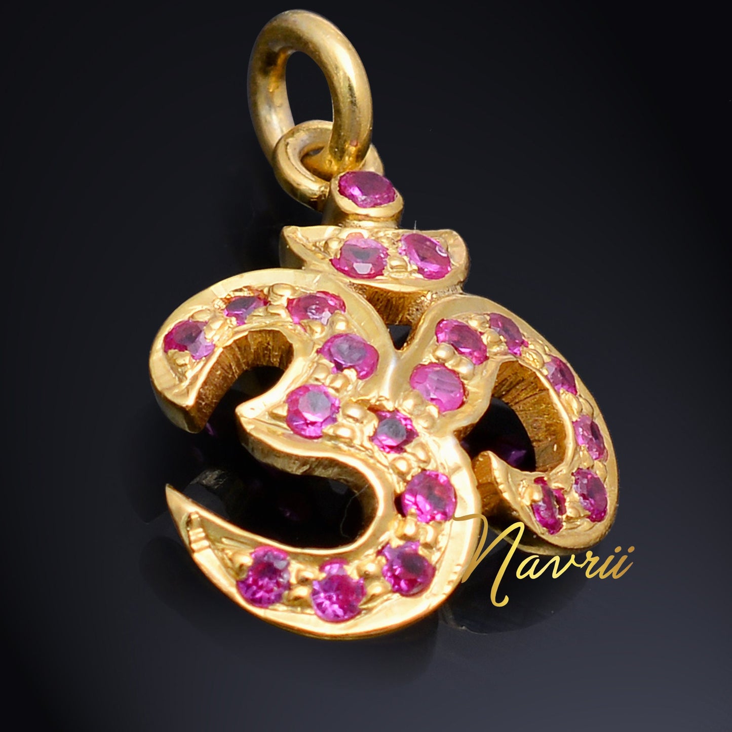 925 Sterling Silver Labmade Pave Ruby Charm Om Pendant