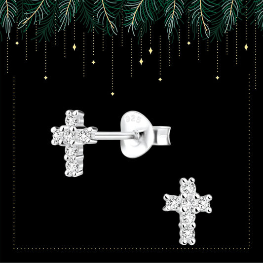 Sterling silver tiny cross earrings | Small cross stud