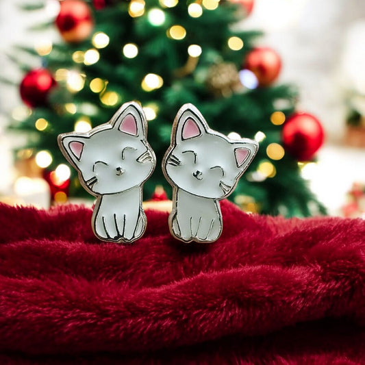 Silver Cat Ear Studs Earrings 925 Sterling Silver