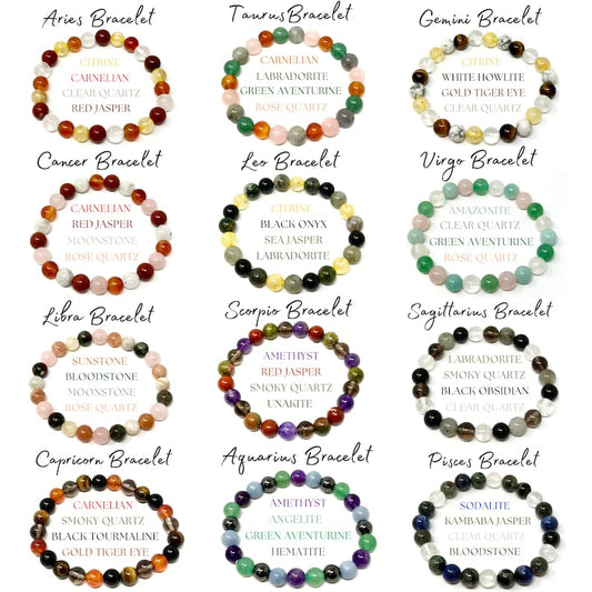 Natural Zodiac Sign Gemstone Bracelet – 8mm Natural Gemstone Beads for Astrology, Energy Healing & Personal Empowerment ,Chakra Healing