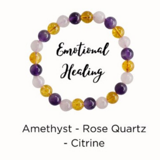 AAA+ Emotional Healing Bracelet, Amethyst-Citrine-Rose quartz beads