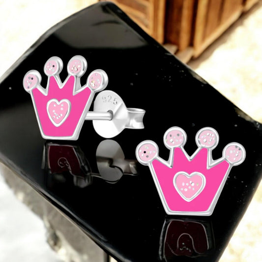 Pink Crown Sterling silver Earring Studs