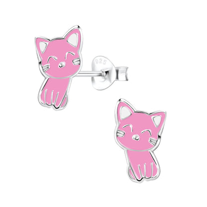 Silver Cat Ear Studs Earrings 925 Sterling Silver