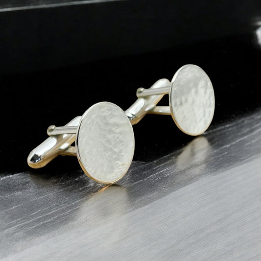 925 Silver Hammered Round Cufflinks – Understated Luxury with a Modern Edge