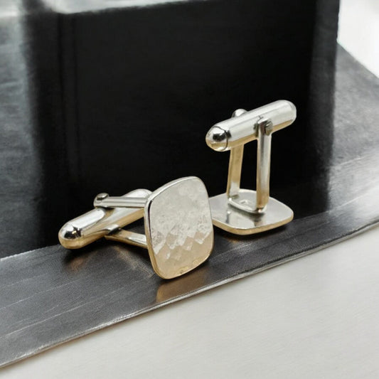 925 Silver Hammered Square Cufflinks – Understated Luxury with a Modern Edge