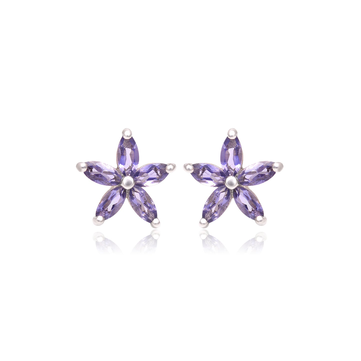 925 Sterling Silver Natural Iolite Flower Stud Earring