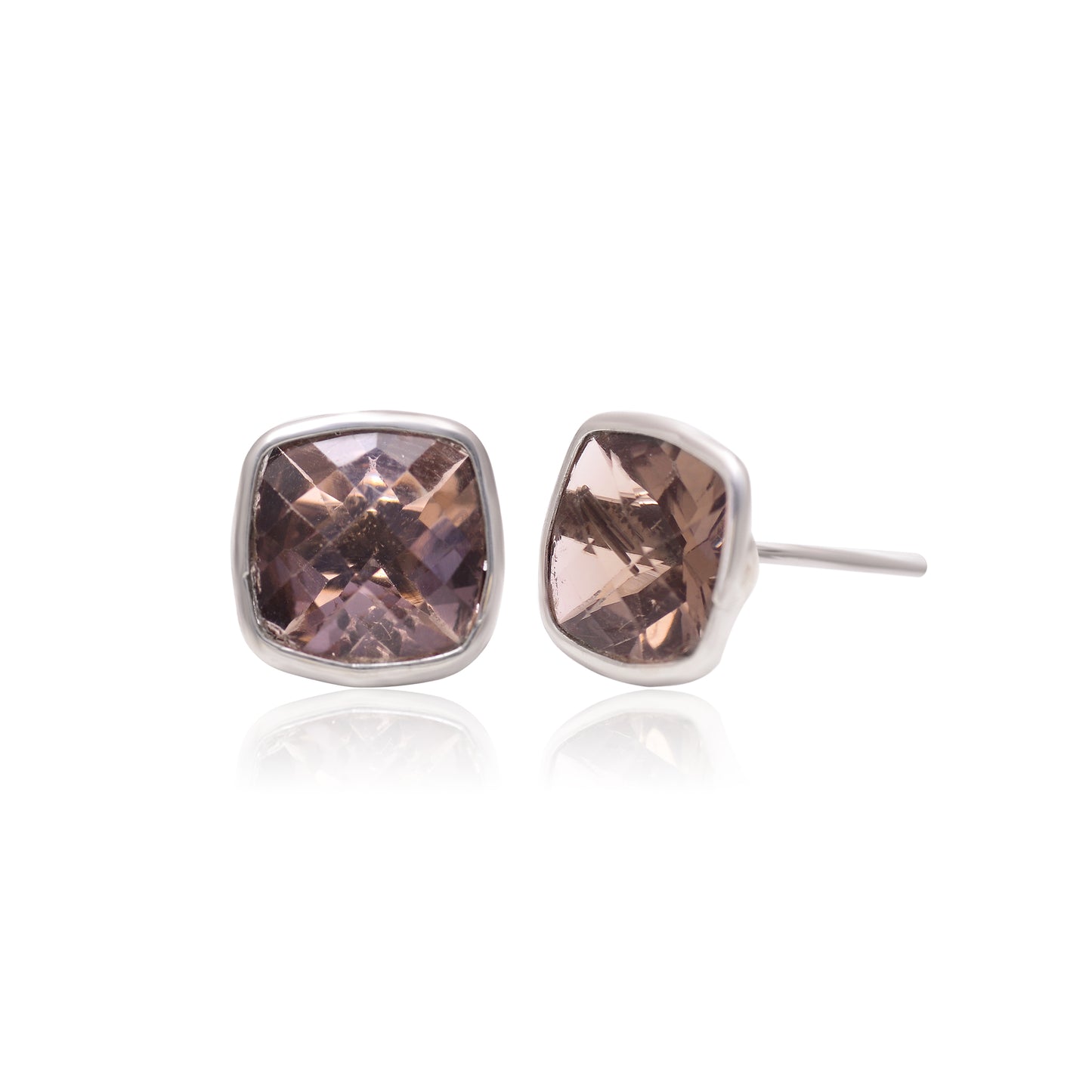 925 Sterling Silver Natural Smokey Quartz Stud Earrings