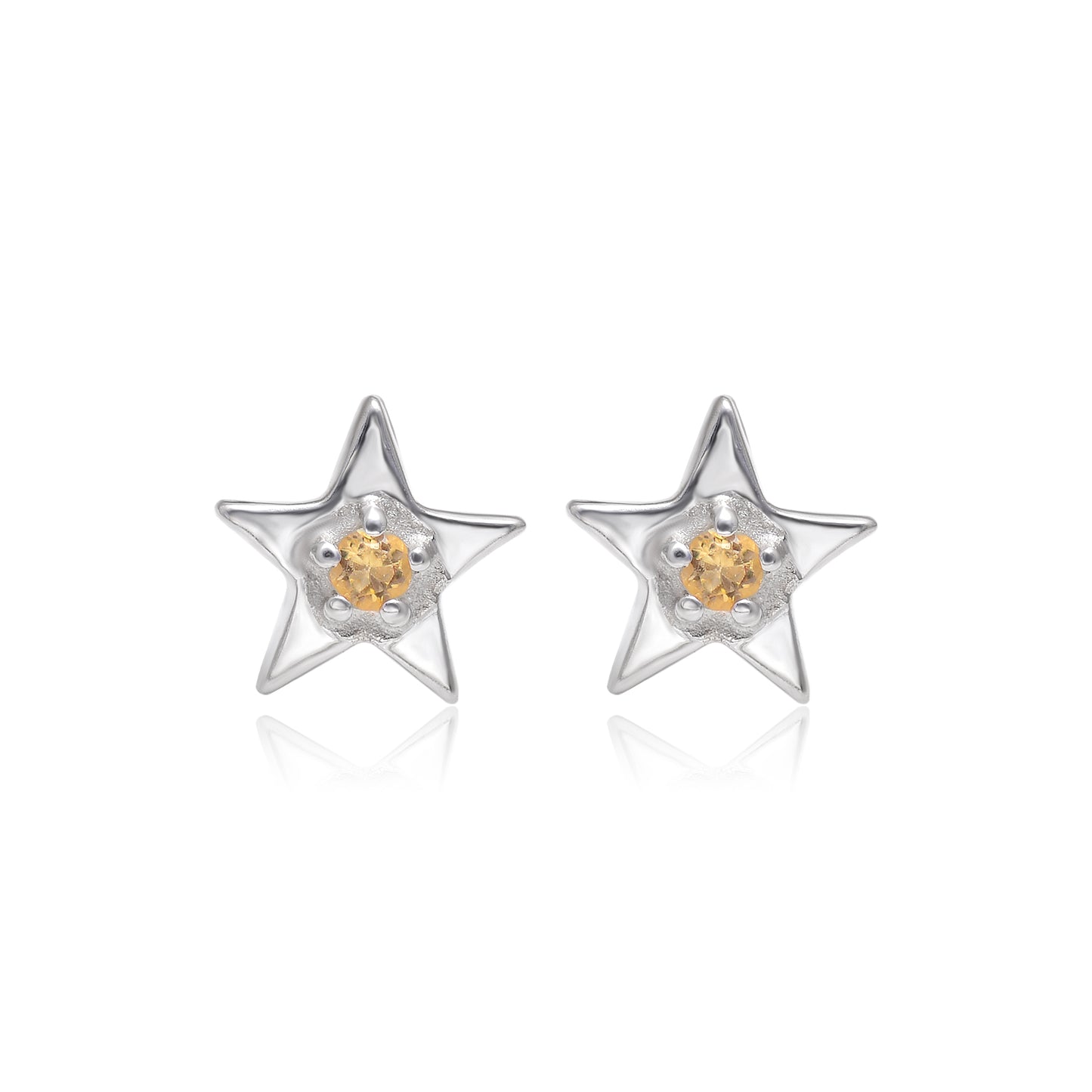 Magical Citrine Star Stud Earrings -Sterling Silver Gemstone