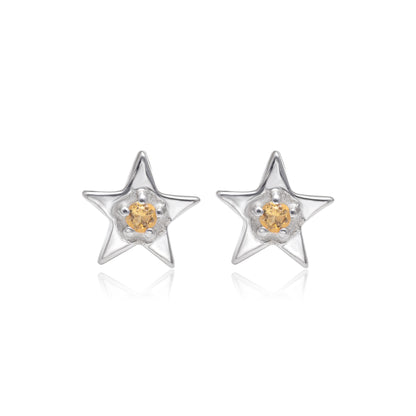 Magical Citrine Star Stud Earrings -Sterling Silver Gemstone