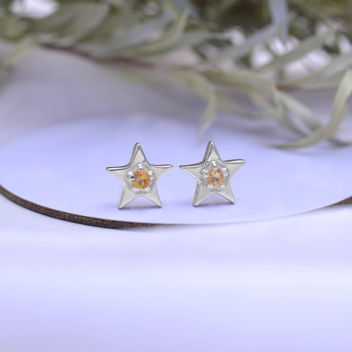 Magical Citrine Star Stud Earrings -Sterling Silver Gemstone