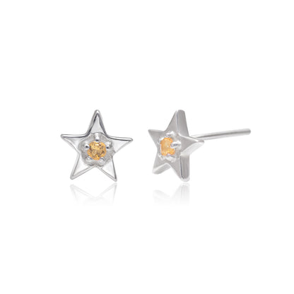 Magical Citrine Star Stud Earrings -Sterling Silver Gemstone