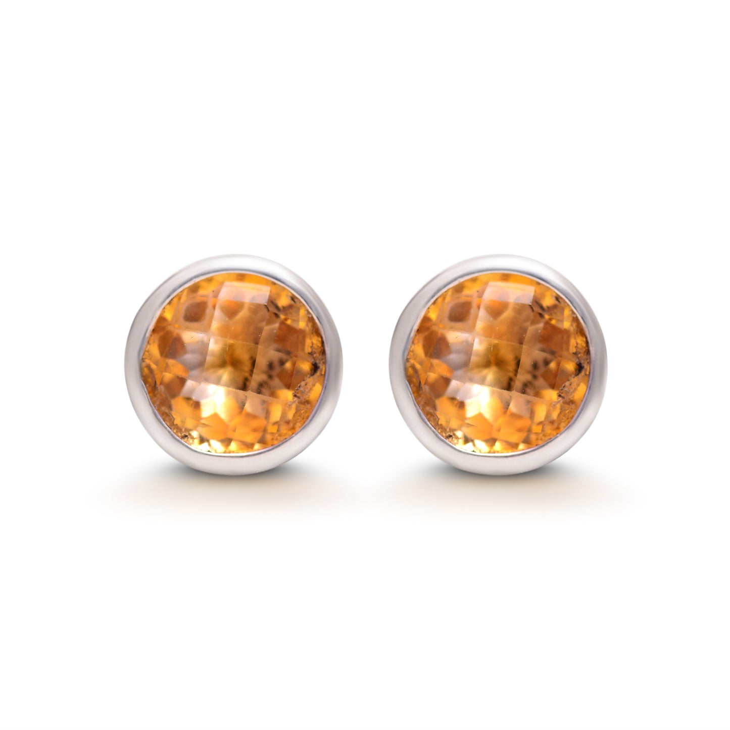 925 Sterling Silver Natural Citrine round shape Stud Earring