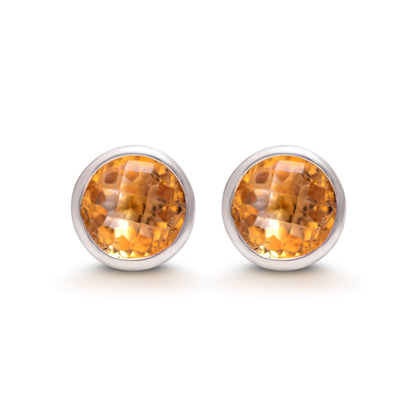 925 Sterling Silver Natural Citrine round shape Stud Earring