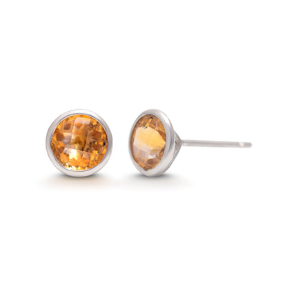 925 Sterling Silver Natural Citrine round shape Stud Earring
