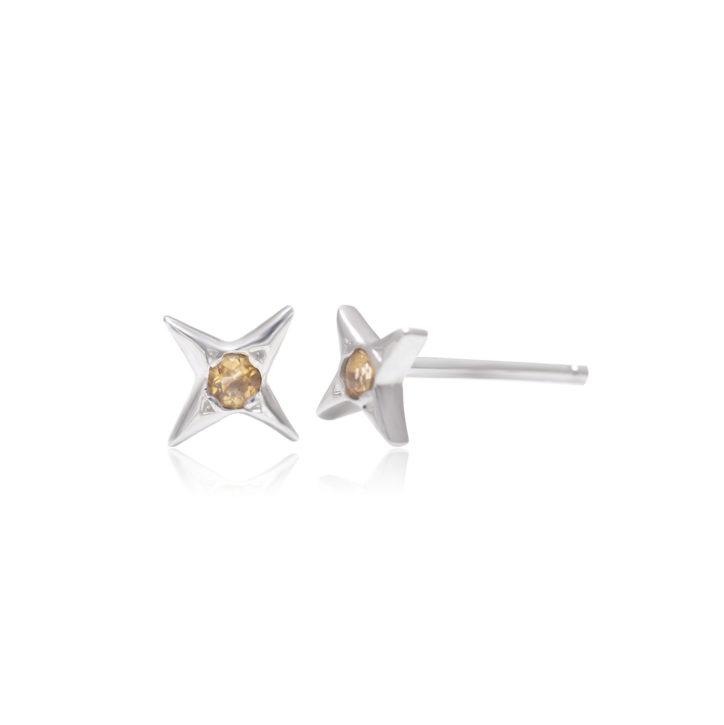 925 Sterling Silver Natural Citrine Star Stud Earring