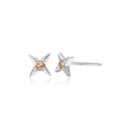925 Sterling Silver Natural Citrine Star Stud Earring