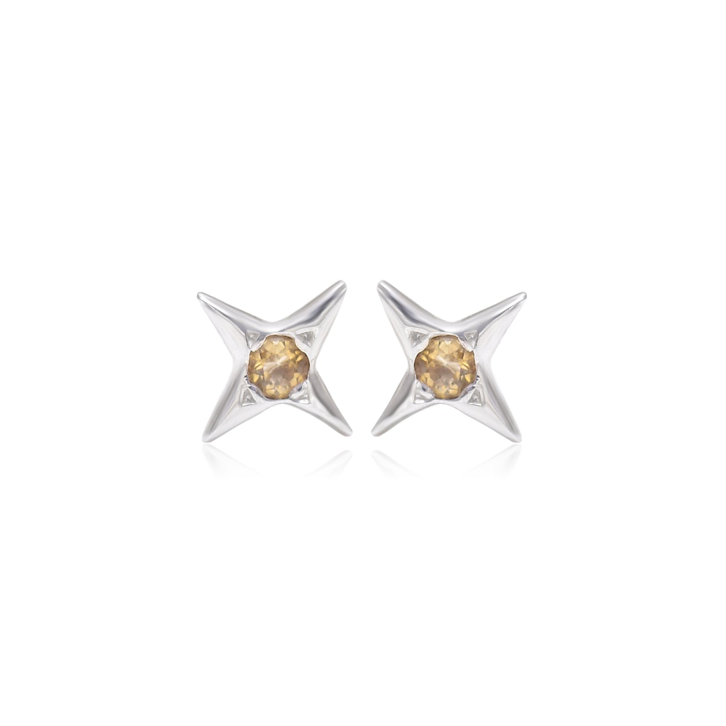 925 Sterling Silver Natural Citrine Star Stud Earring