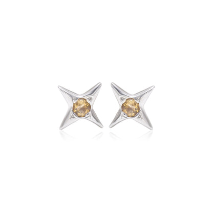 925 Sterling Silver Natural Citrine Star Stud Earring