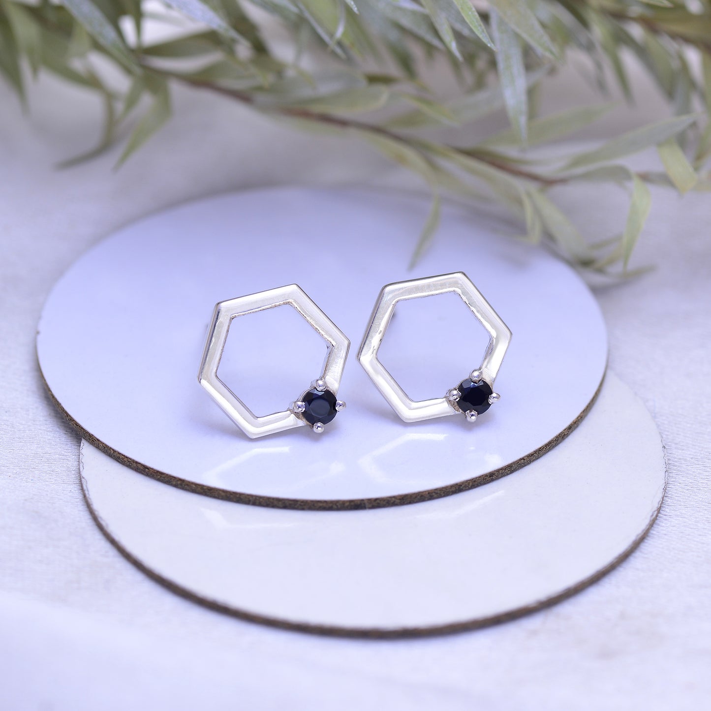 Natural Black Spinel Stud Earrings
