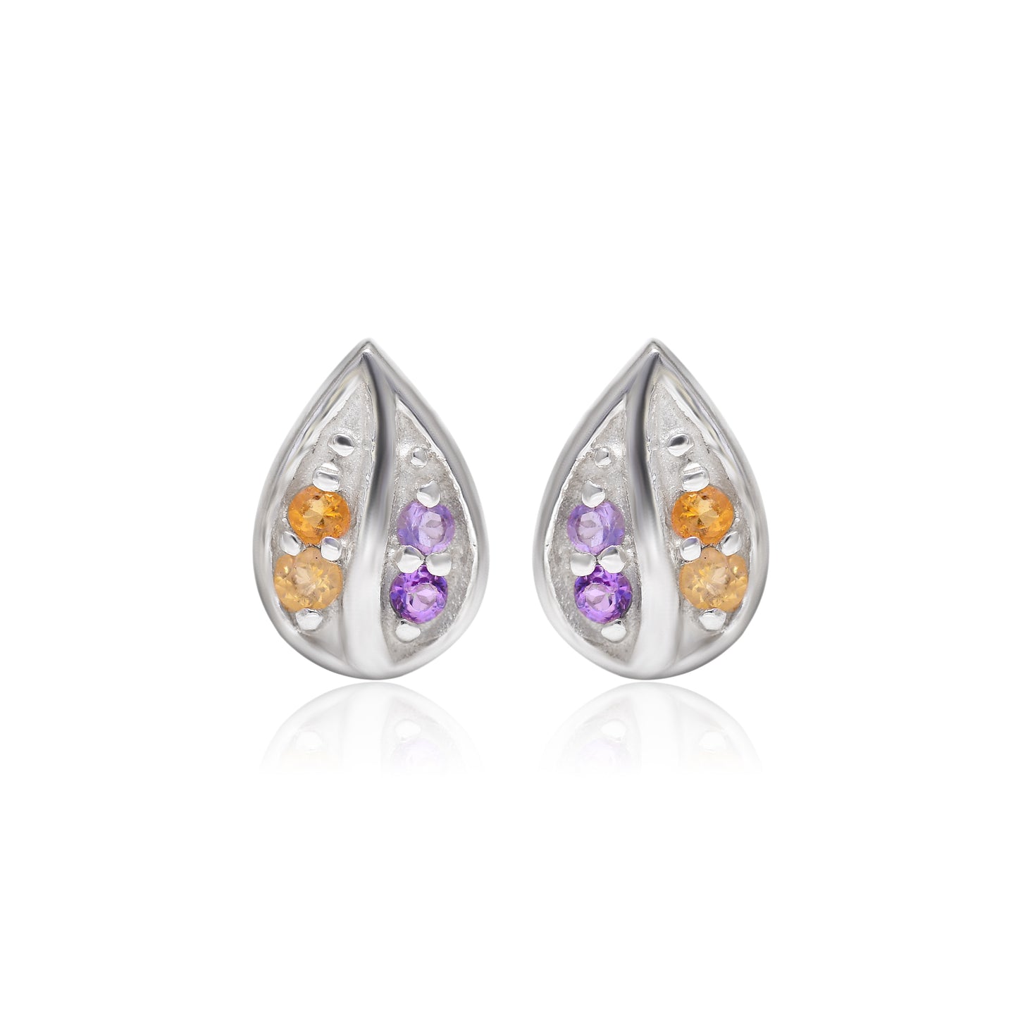 Pear Shaped Natural Amethyst & Citrine Charm Stud Earrings