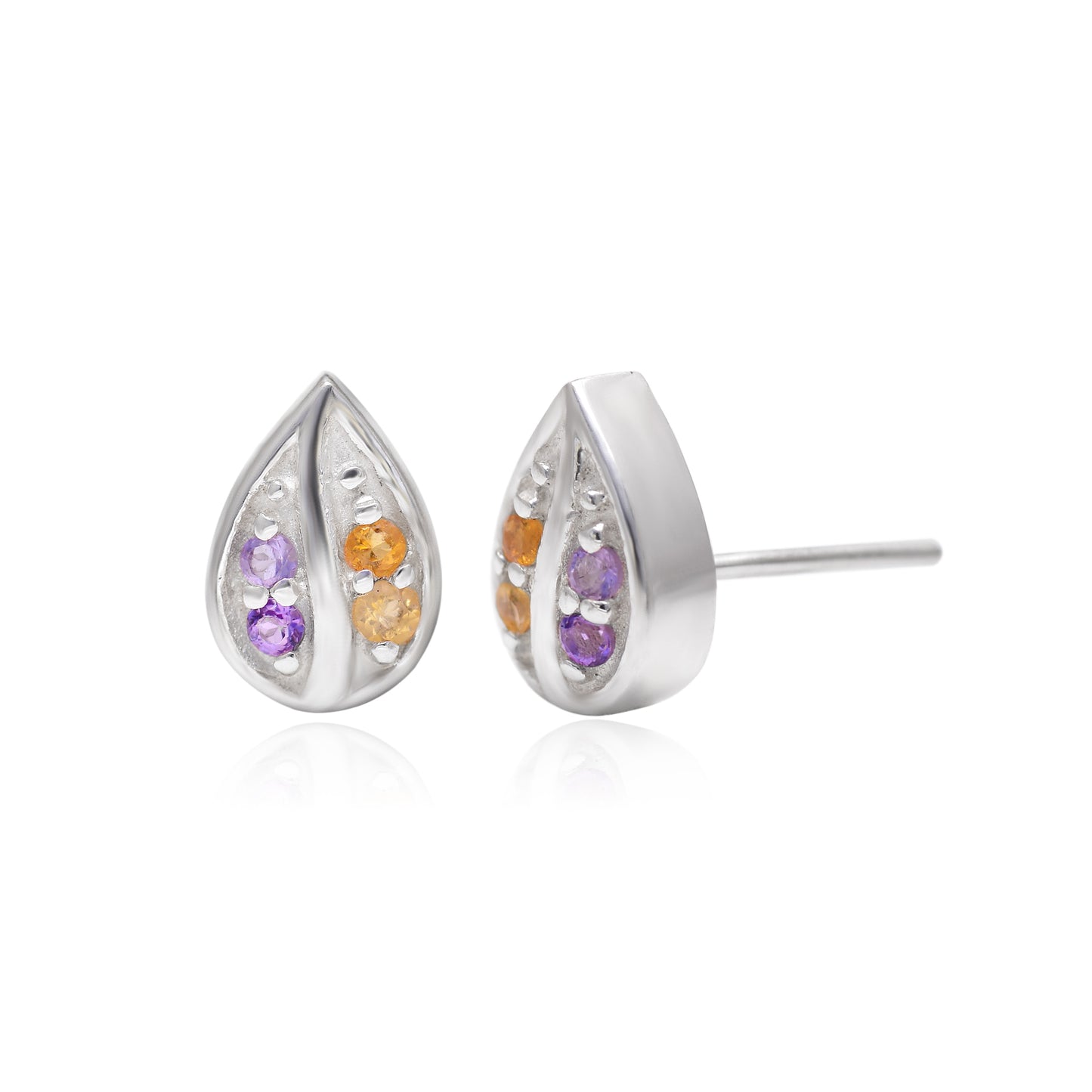 Pear Shaped Natural Amethyst & Citrine Charm Stud Earrings