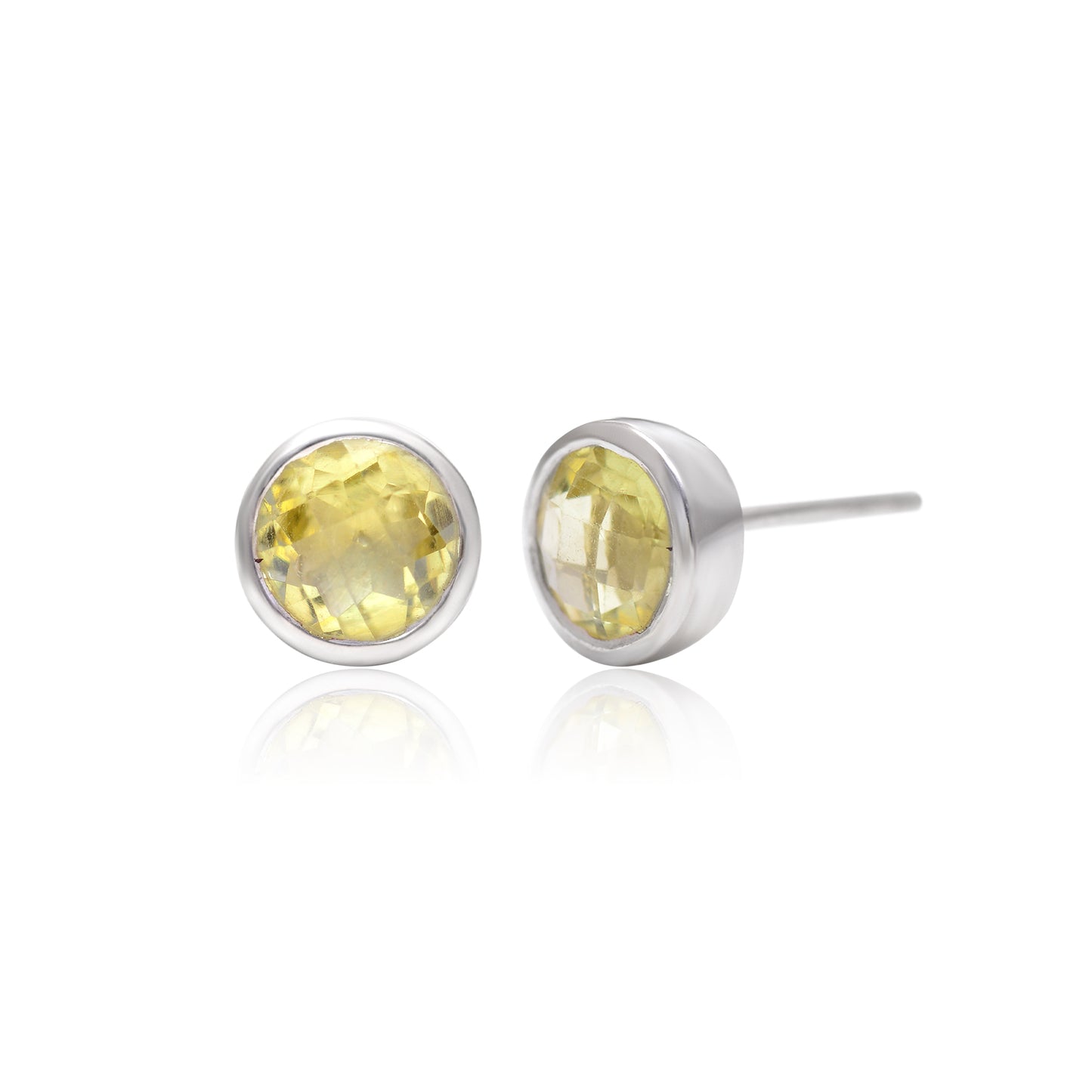 925 Sterling Silver Natural Lemon Quartz Stud Earrings, Checker Cut Gemstone Stud, Lemon Quartz Gemstone Studs, Natural Gemstone Earrings