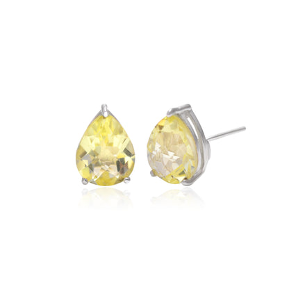 925 Sterling Silver Natural Lemon Quartz Stud Earrings, Checker Cut Gemstone Stud, Lemon Quartz Gemstone Studs, Natural Gemstone Earrings