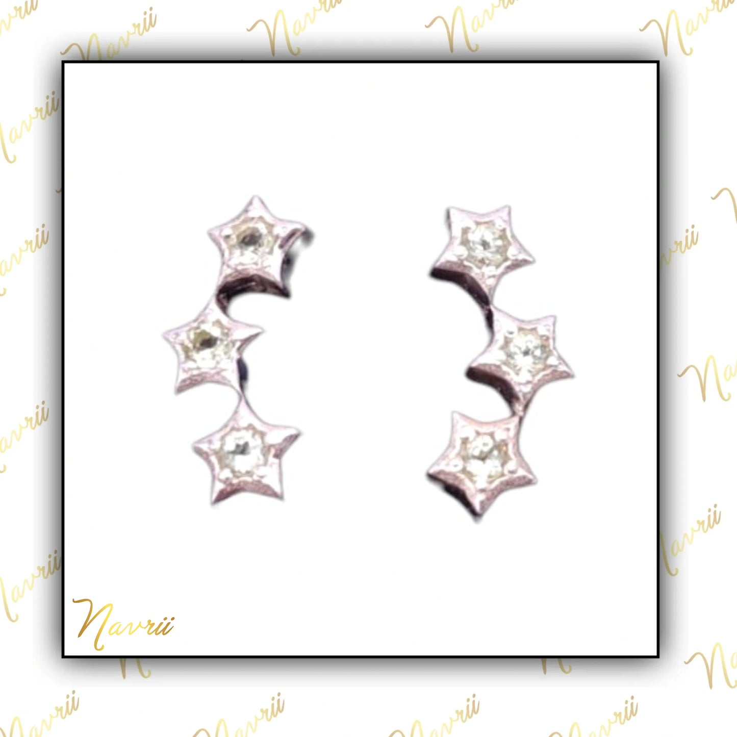 925 Sterling Silver Natural Lemon Quartz Three Star Stud Earrings