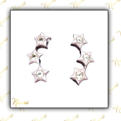 925 Sterling Silver Natural Lemon Quartz Three Star Stud Earrings