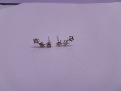 925 Sterling Silver Natural Lemon Quartz Three Star Stud Earrings