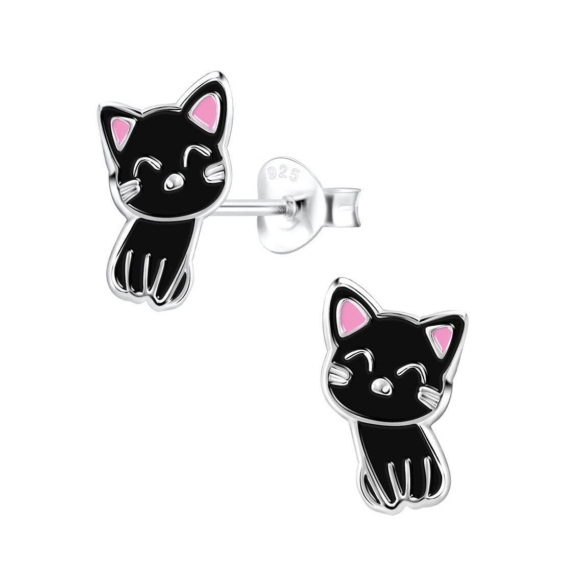 Silver Cat Ear Studs Earrings 925 Sterling Silver