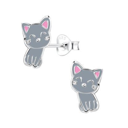 Silver Cat Ear Studs Earrings 925 Sterling Silver