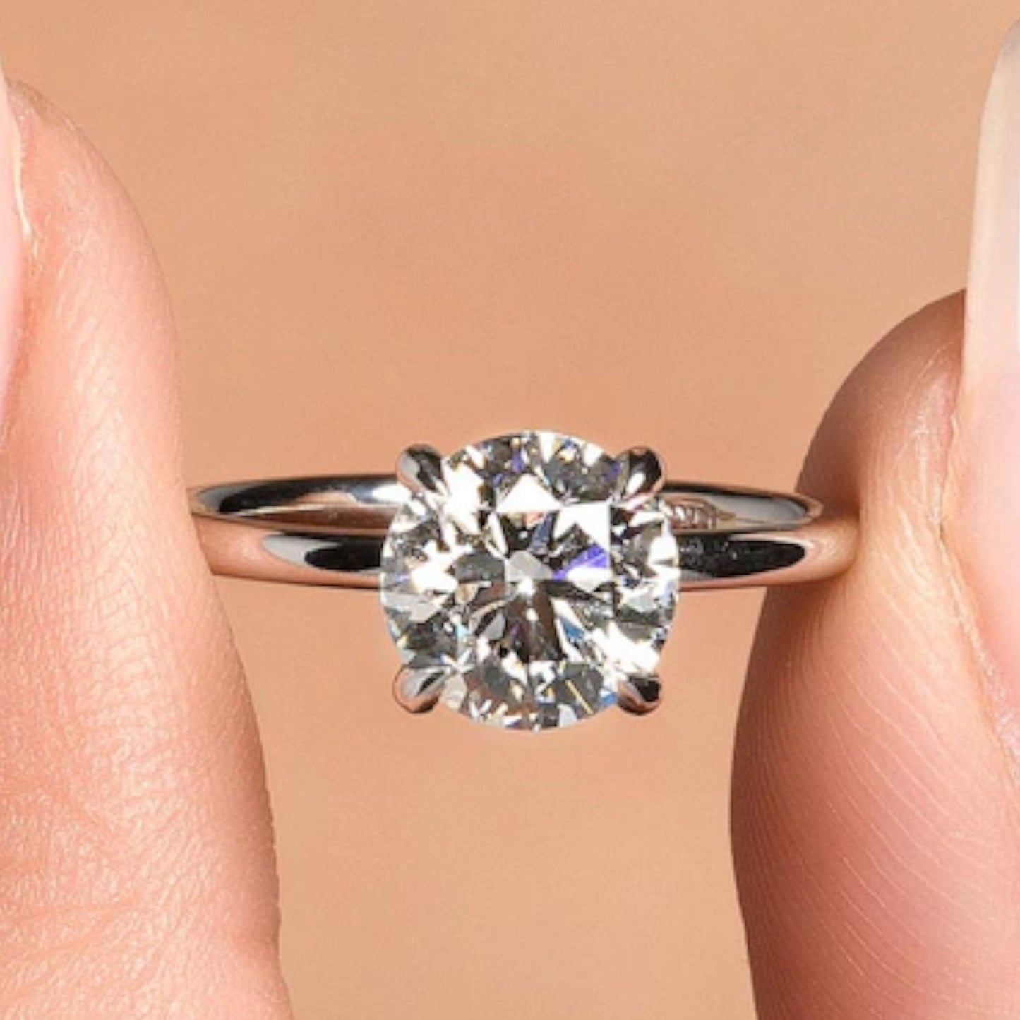 Moissanite Solitaire Engagement Ring – Classic Round Cut, 925 Sterling Silver, Gold Plated, Minimalist Wedding Ring, Dainty Promise Ring, Anniversary Gift for Her