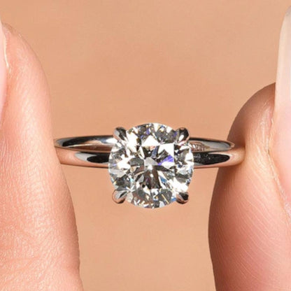 Moissanite Solitaire Engagement Ring – Classic Round Cut, 925 Sterling Silver, Gold Plated, Minimalist Wedding Ring, Dainty Promise Ring, Anniversary Gift for Her