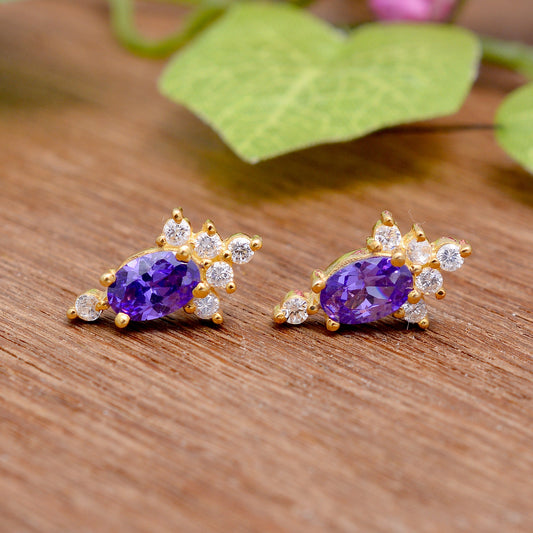 Labmade Purple Sapphire Stud Earring In Sterling Silver