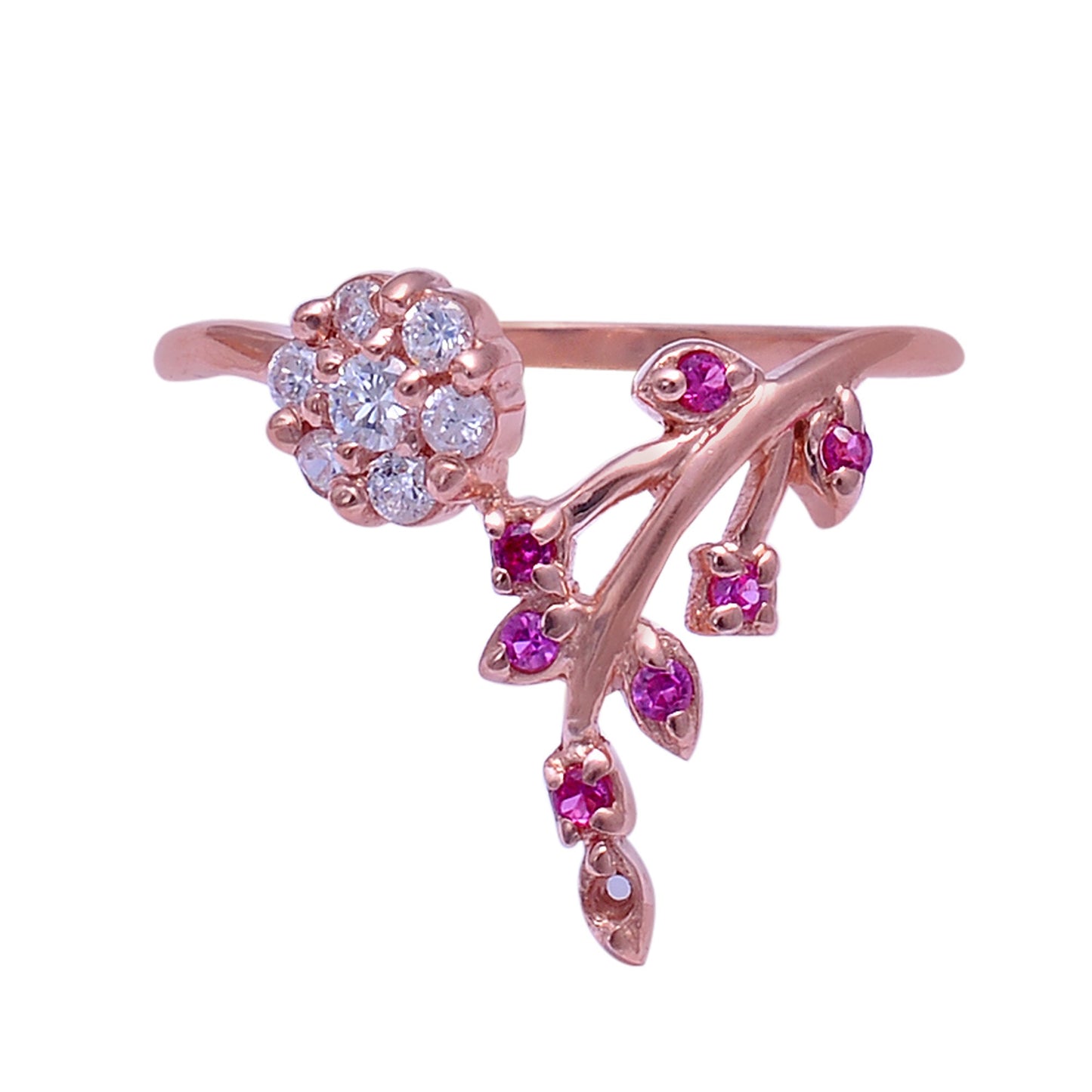 925 Sterling Silver Floral Labmade Ruby CZ Statement Ring