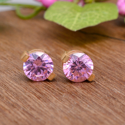 Minimal Stud Labmade Pink Sapphire Earring
