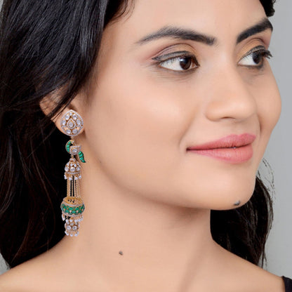 Emerald Earrings, Long Earrings, Bollywood Earrings, Moissanite Earrings, 925 Sterling Silver, Dangle Drop Earrings, Silver Tassel Earrings