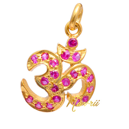 925 Sterling Silver Labmade Pave Ruby Charm Om Pendant