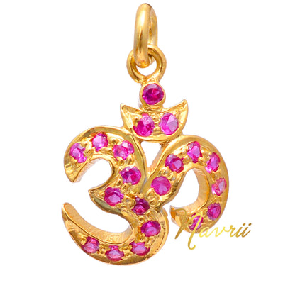 925 Sterling Silver Labmade Pave Ruby Charm Om Pendant