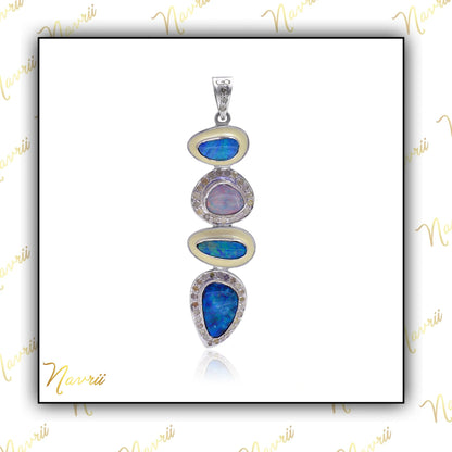 925 Sterling Silver Natural Fire Opal Enamel Pendant