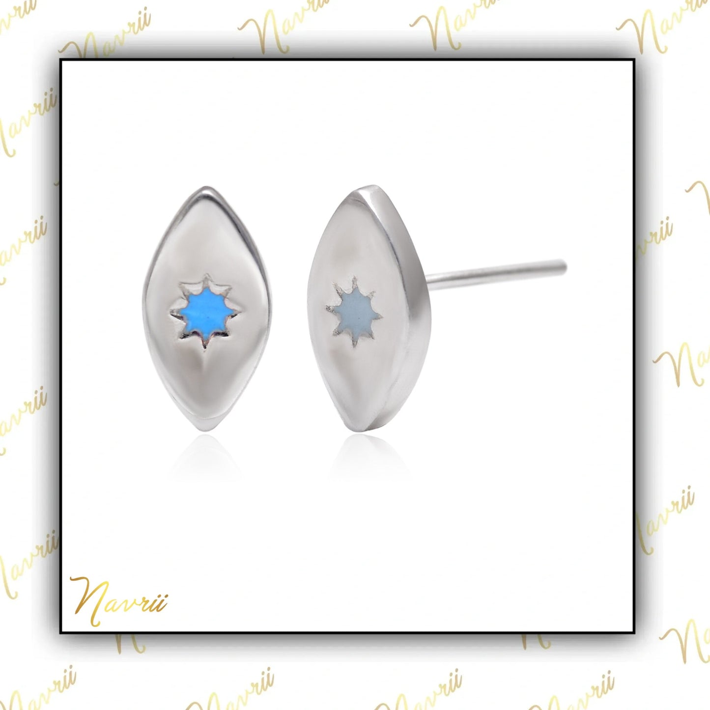 925 Sterling Silver Enamel Evil Eye Tiny Stud Earrings