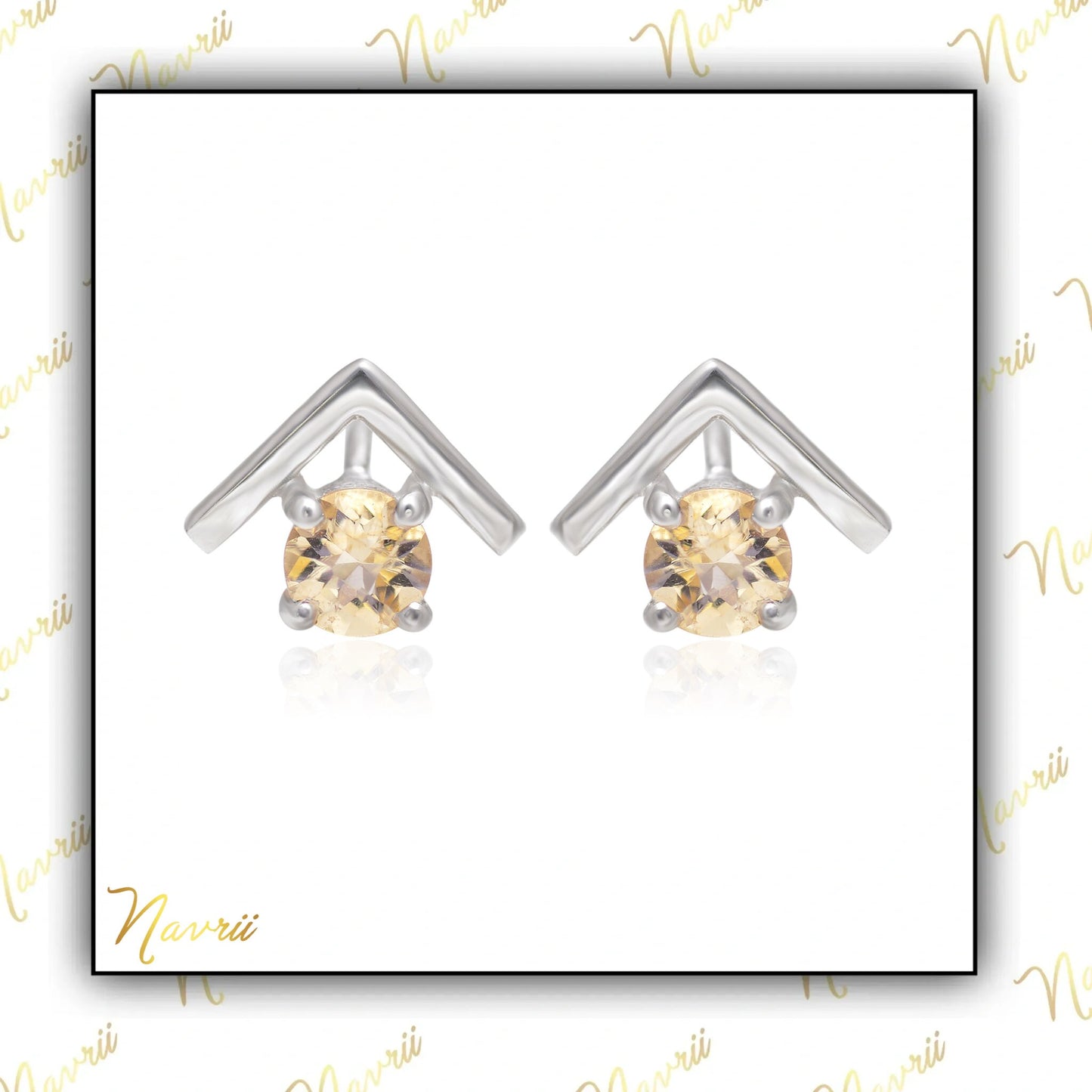 V shaped Natural Green Amethyst Stud Earrings