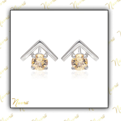 V shaped Natural Green Amethyst Stud Earrings