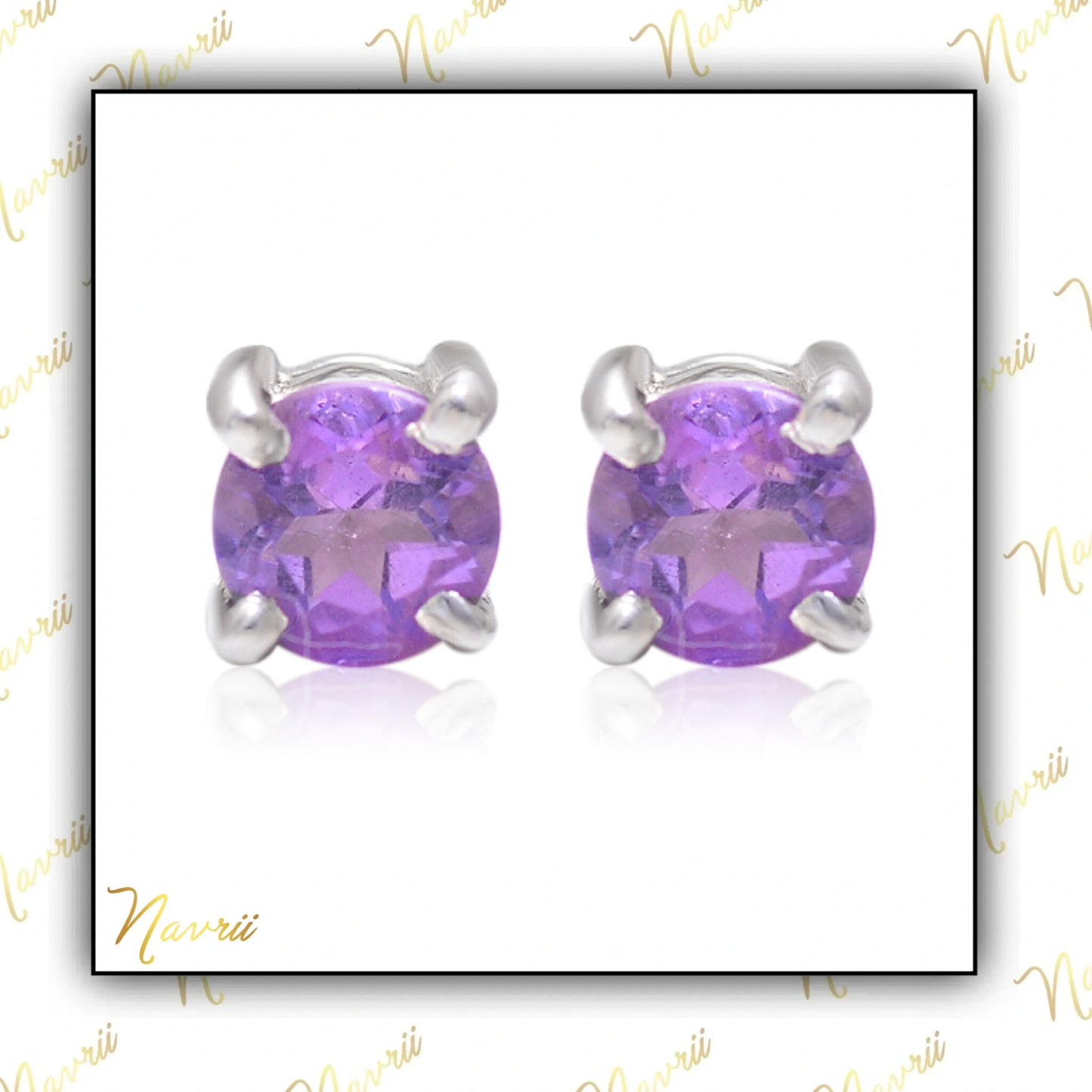 Natural Purple Amethyst Stud Earrings